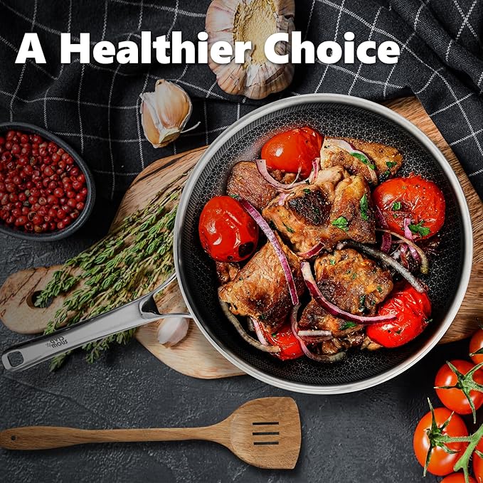 Non Stick Frying Pans 12 inch, Hybrid Frying Skillets Nonstick,non stick Stainless Steel Pans, Dishwasher and Oven-Safe Chef Pan, Induction Compatible Cooking Pan, PFOA Free Cookware