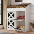 Large Wood Bread Box for Potato,Onion.Veggie Bin W/6 Large Storage Box.Root Vegetable Storage Box For Kitchen,Farmhouse Potato Storage Bin W/4 Mesh Doors,Bread Keeper for Toast,Bagel,Donut,Cookies