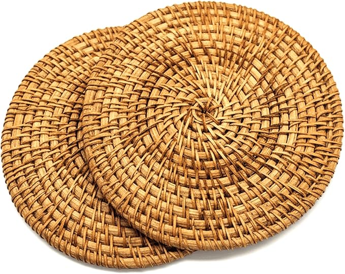 Trivets for Hot Dishes - Woven Rattan Trivets Hot Pads for Dinning Table,Kitchen Heat Resistant Straw Dish Coasters Placemats Pot Holder (Dia. 11.8 Inch 2 Pieces)