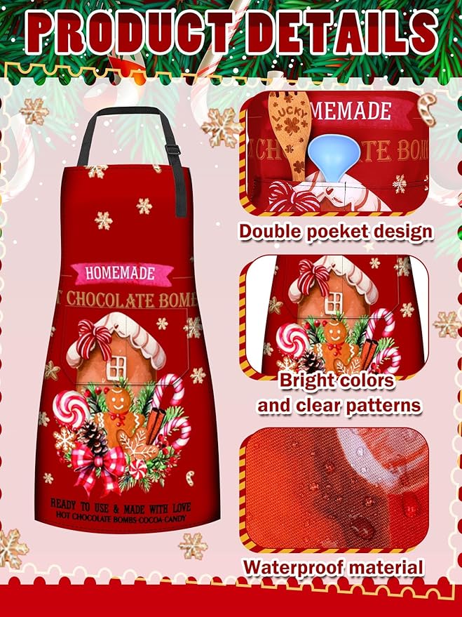 6 Pcs Christmas Aprons for Women Xmas Tree Aprons with Pockets Vintage Adjustable Baking Supplies for Adults