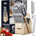 Huusk Kitchen Knife Set with Block & Built-in Sharpener - 15pcs Japanese Stainless Steel Knife Block Set, Dishwasher Safe, Sharp Professional Chef Sets for Kitchen, Home-warming Christmas Gift for Men