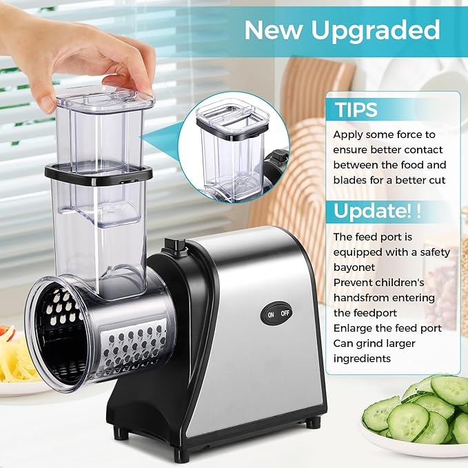 250W Electric Cheese Grater, Salad Maker for Home Kitchen Use, Cheese Grater Electric for Cheeses, Fruits, and Vegetables