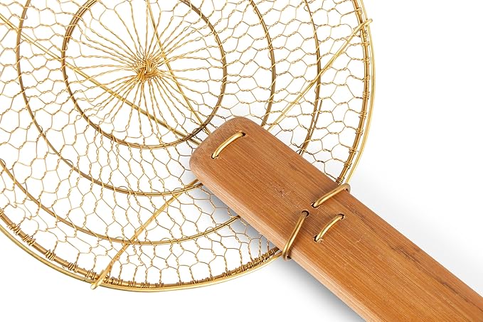 Craft Wok Medium 8-Inch Brass Mesh Strainer/Spider Skimmer Zhao Li, Robust & Elegant Kitchen Tool for Frying & Straining, Authentic Oriental Cookware - / 732W7-8in