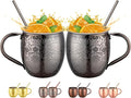 Moscow Mule MugsSet of 2-18 Oz Copper-Plated Fine Craftsmanship Etched Mugs,304 Stainless Steel-Lined Mule Cups,For Cold Drinks, Beer, Wine, Bars, Parties