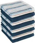 Bumble Premium Dish Cloths Towel 12"x12" | 100% Natural Ring Spun Cotton Tea Towel Set | 430 GSM | Highly Absorbent & Soft Dish Towels | 8 Pack - 4 Popcorn Striped & 4 Solid Kitchen Towels - Blue