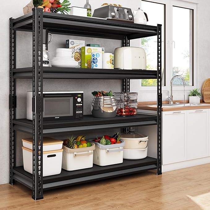 Utility Garage Shelves Heavy Duty - 48''W 2,000Lbs Steel Metal Industrial Storage Shelving Rack Units Adjustable 48" W x 16" D x 72" H 4 Tier Black