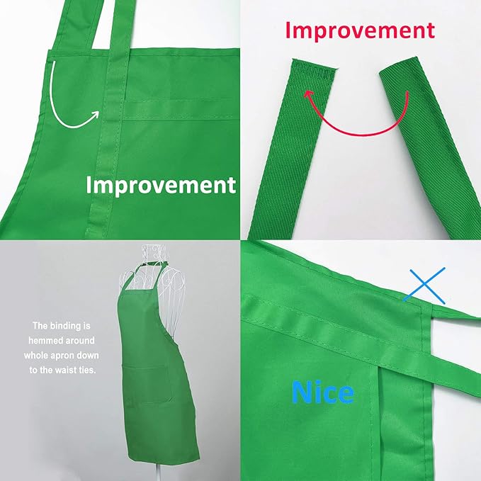 10 Pack Green Aprons Bulk for Women Men, Painting Baking Grilling BBQ Art Artist Cooking Kitchen Bib Apron with Pockets (10, Green)