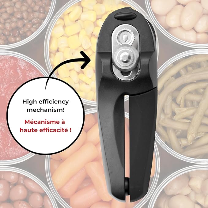 Starfrit MightiCan Can Opener - Safe - Holds Lid and Leaves No Sharp Edges on Lid - 3 year warranty - Comfort Grip - Heavy Duty Non-Slip Knob - 2025 Model