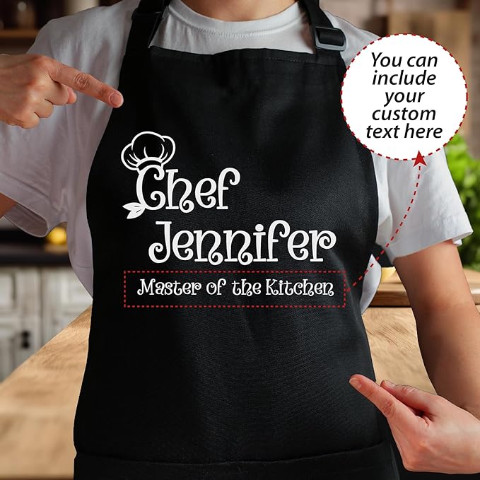 Custom Aprons for Women and Men, Personalized Chef Apron, Personalized Kitchen Apron with Pockets, Grilling & Cooking Aprons, Delantales de Cocina para Mujer, Gifts for Chefs