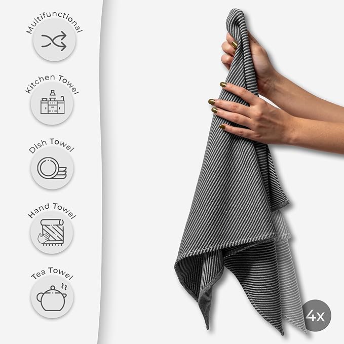 Decorative Dish Towels Set - 4 Pack, (20" x 30") - Decorative & Large - Versatile as, Kitchen Hand Towel, Dish Towels for Kitchen, Dishcloths, Kitchen Cloths, Gray and Anthracite Gray