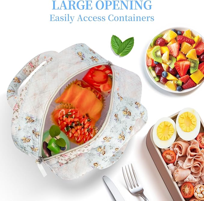 Quilted Lunch Box for Women,Cute Coloful Patchwork Lunch Bags for Work, School,Office,Picnic,Travel (coloful floral)