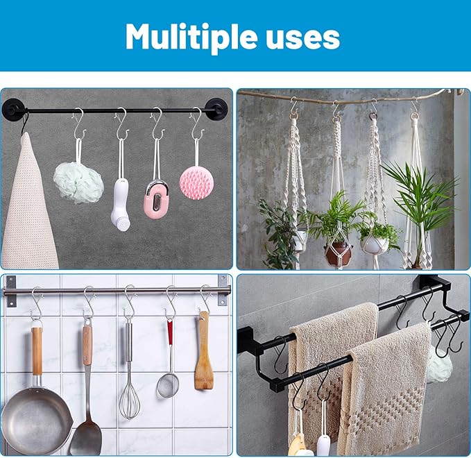 17 Pcs S Hooks for Hanging, Heavy Duty S Shaped Hooks Silver, Kitchen Hooks, S Hanger Hooks for Plants, Pots, Towels and Bags, with Safety Buckle Design, 3.5 Inch