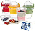 Crystalia 4 Pack 20 oz On The Go Yogurt Parfait Cups with Lids & Spoons, BPA FREE Reusable Yogurt Containers, Take and Go Yogurt Cup with Topping Cereal or Oatmeal Container, Colorful Set