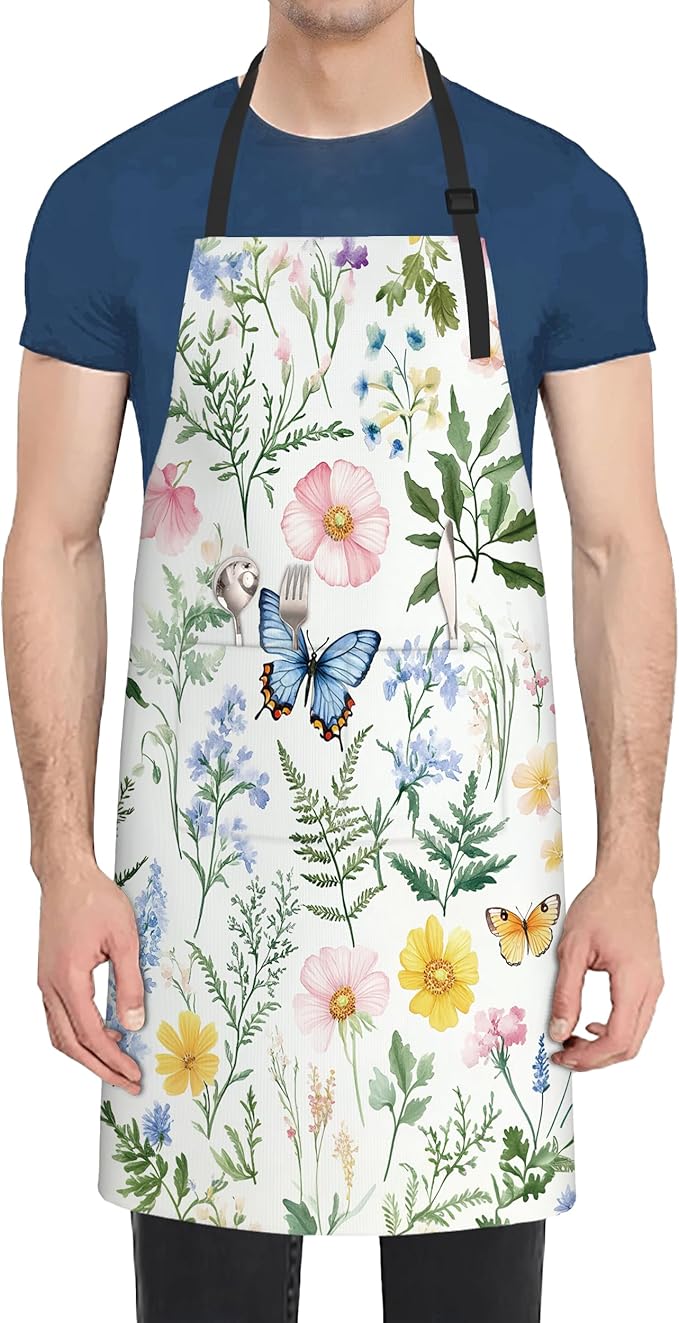 Cooking Aprons for Men and Women,Adjustable Bib Chef Apron with 2 Pockets, Soft and Durability Kitchen Apron