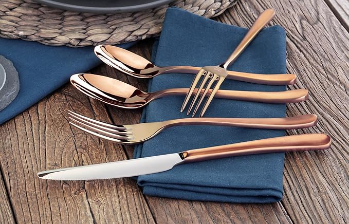 Cangshan 1027020 Rain II Series 20-Piece Stainless Steel 18/10 Forged Antique Copper Finish Flatware Set