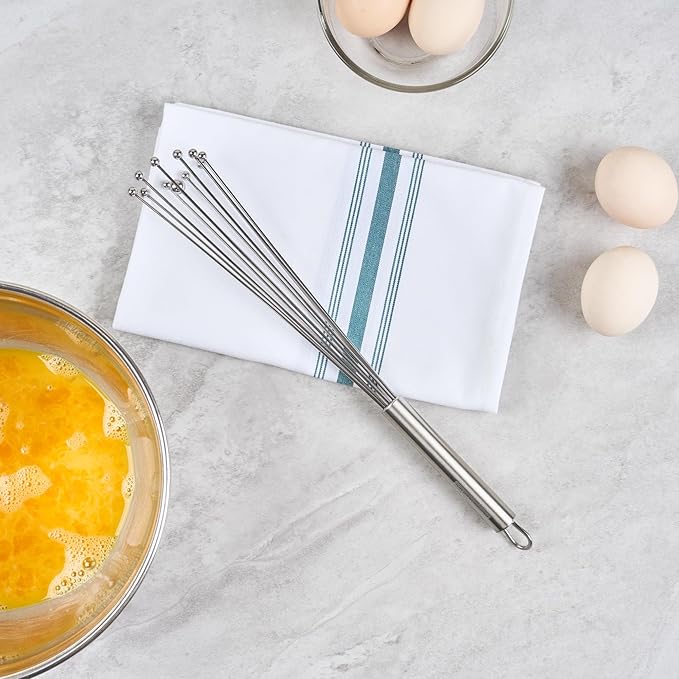 Restaurantware 12.5 in Stainless Steel Ball Whisk - German Standard Egg Beater with Ergonomic Handle, Dishwasher Safe - Manual Mixer Cooking Whisk for Baking, Stirring, Sauces, Beating