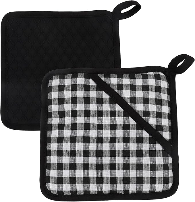 Pot Holders for Kitchen 2 Pack Heat Resistant Hot Pads for Kitchen Counter Decor Silicone Non-Slip Hot Pads with Soft Cotton Lining Pot Holder Trivets for Kitchens Oven Cooking Baking Pans,Black Plaid