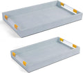 2 Pack Large Ottoman Tray Shagreen Decorative Tray Serving Tray with Acrylic Gold Handles, Ice Blue Vegan Leather Coffee Table Tray for All Occations Home Decor