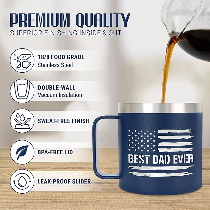 Christmas Birthday Gifts for Dad from Daughter Son Kids - 14 oz Stainless Steel Insulated Coffee Mug with Lid - Dad Birthday Gifts, Husband Birthday Gift for Wife, Men Birthday Gift Ideas