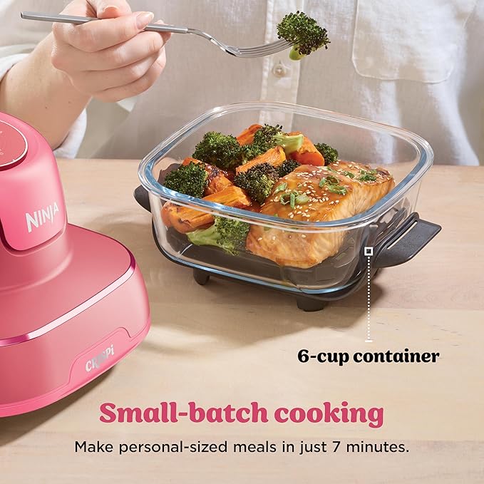 Ninja | Air Fryer | Crispi 4-in-1 Portable Cooking System | 4QT & 6 Cup Glass Containers, Crisper Plates & Storage Lids Included | Microwave, Freezer & Dishwasher Safe | Cherry Crush | FN101DR