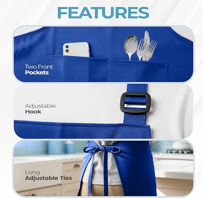 Utopia Kitchen 4 Pack Bib Apron Adjustable with 2 Pockets, Water and Oil Resistant, Cooking Kitchen Chef Apron for Women Men