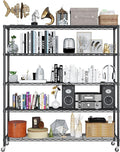 Karl home 5-Tier Adjustable Metal Storage Shelves, Wire Shelving Unit with Wheels & Leveling Feet, Heavy Duty Garage Shelving, Pantry & Kitchen Display Shelf Organizer, Home Storage Rack