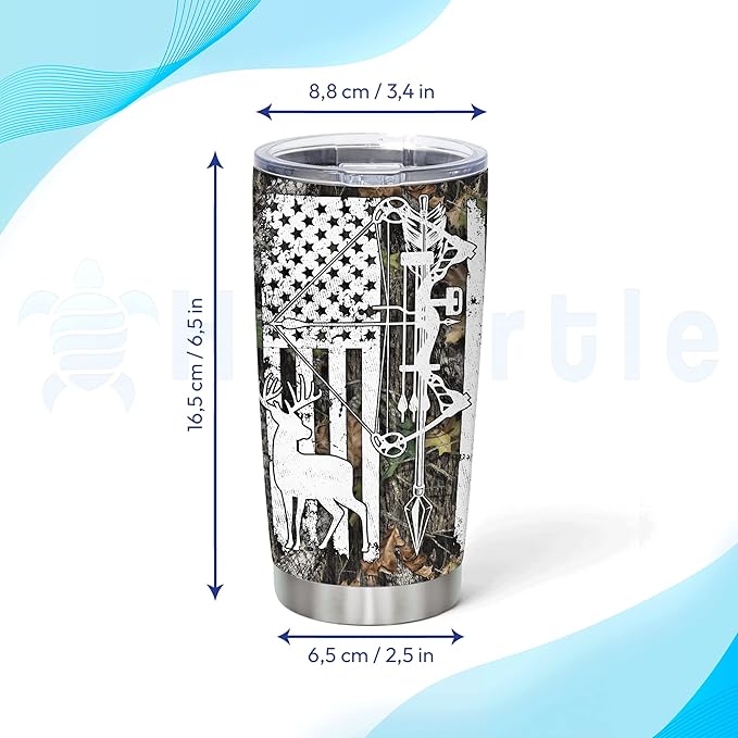 Hyturtle Personalized Hunting Gifts For Men - Deer Hunting Camo Tumbler 20Oz Travel Coffee Stainless Steel - Fathers Day Hunting Gift For Dad, Him, Boy, Husband, Hunters From Son, Wife On Birthday