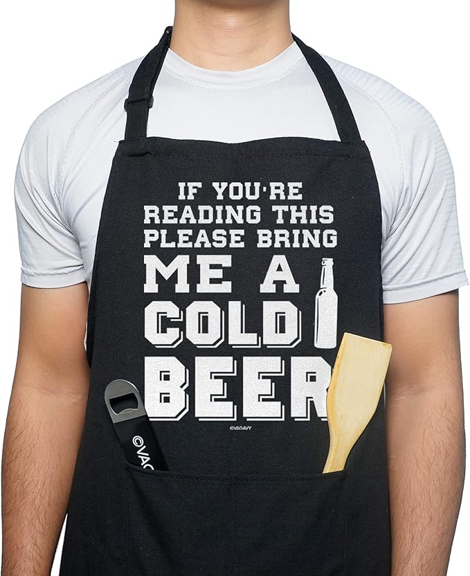 100% Cotton, Black Funny Aprons for Men, Dad, Husband - Birthday, Father’s Day Grilling Gifts for Papa, Husband.