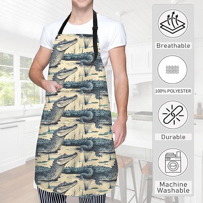 Alligator Apron,Oxford Fabric Adjustable Kitchen Apron with 2 Pockets,Waterproof Cooking Aprons for Men Women Mom Wife Dad,Ideal Gifts for Coffee House,Shop,Baking,BBQ,Housewarming,28x33in