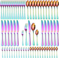 Rainbow Silverware Set for 12 Colored Flatware 60 Pieces Stainless Steel Cutlery Colorful Spoon Fork Knife Kitchen Utensils Restaurant Festival Parties Everyday Use