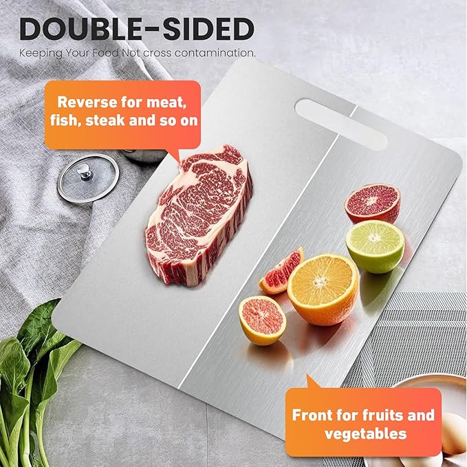 Tavano Titanium Cutting Board,100% Pure Titanium Cutting Boards for Kitchen,Food-Grade Double Side Available Non Toxic Chopping Board,Dishwasher Safe Hygiene Durable Boards(1PC-M)