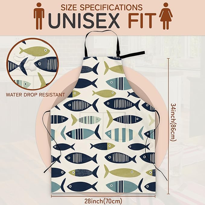 Apron with Pockets for Women, Adjustable Kitchen Cooking BBQ Chef Apron, Gifts for Mom Birthday, or Holidays