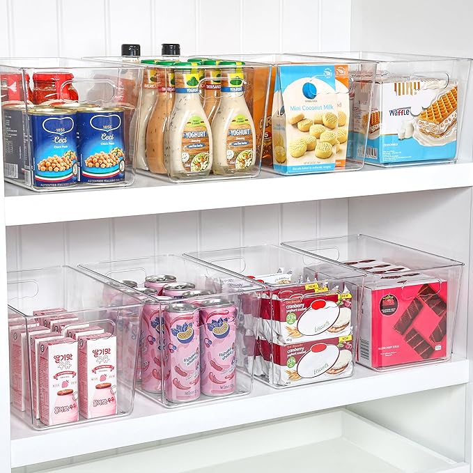 Vtopmart 6 PCS Clear Plastic Storage Bins, Pantry Organizer Containers with Handle for Refrigerator, Fridge, Cabinet, Kitchen, Countertops, Cupboard, Home Organization and Storage, XL