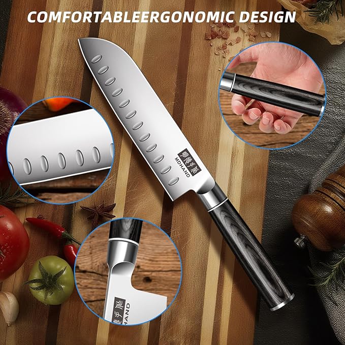 MDHAND Knife Set, 9PCS Professional Japanese Kitchen Knife Set, High Carbon Stainless Steel Chef Knife Sets - Pakkawood Handle for Professional Chef, Camping, Cooking, Dishwasher Safe, Elegant Box