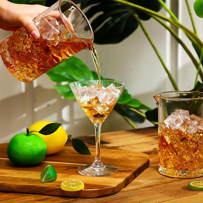 Inbagi 6 Pcs Cocktail Mixing Glass 24 oz Bartender Crystal Stirring Glass Thick Bottom Bar Seamless Mixing Pitcher for Stirring Drinks Home Bar Accessories, 6 Styles