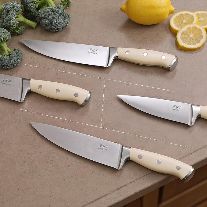 Premium Chef Knife Set High Carbon Stainless Steel Ergonomic Triple Rivet Handle Sharp Knife Set for Kitchen Hundreds of Years of Masterful Craftsmanship(Ivory Pro,15PCS)