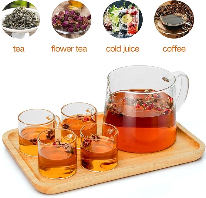 Glass Teapot 51oz/1500ml with Removable Stainless Steel Infuser Tea pot, Heatproof Borosilicate Glass Tea Make, Stovetop Safe Glass Tea Kettle for Loose and Blooming Leaf Tea