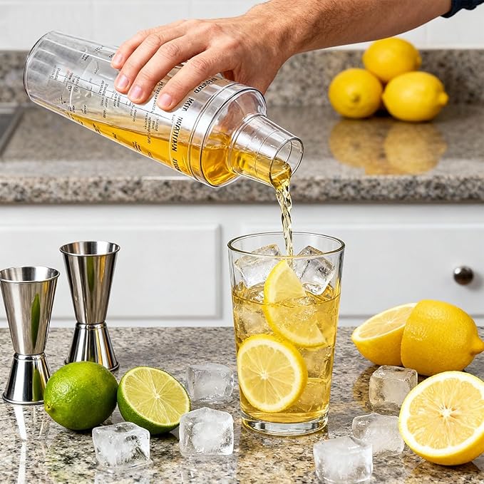 Plastic Boston Cocktail Shaker Set, 6 Pack 24oz Shatterproof Bartender Kit with Built-in Strainer Lids, Travel Bar Tools for Beginners, Mixing Martinis, Margaritas (700ML-B, 6 pack)