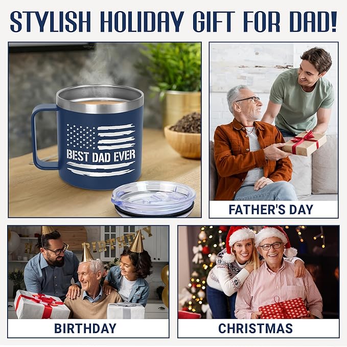 Christmas Birthday Gifts for Dad from Daughter Son Kids - 14 oz Stainless Steel Insulated Coffee Mug with Lid - Dad Birthday Gifts, Husband Birthday Gift for Wife, Men Birthday Gift Ideas