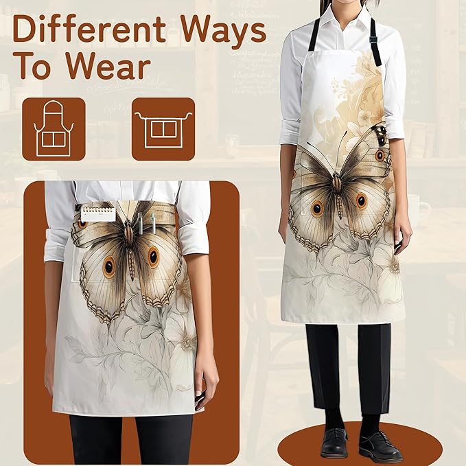 Cooking Apron for Women and Men,Adjustable Chef Bib Apron with 2 Pockets, Water and Oil Resistant for Kitchen Use