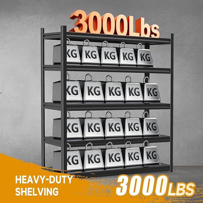 Metal Shelving, Garage Shelving Unit and Storage,Adjustable Storage Shelves, 3000LBS Storage Steel Shelving, for Kitchen Warehouse Pantry Commercial Use, Basement ((63in×48in×24in-4 Tier))