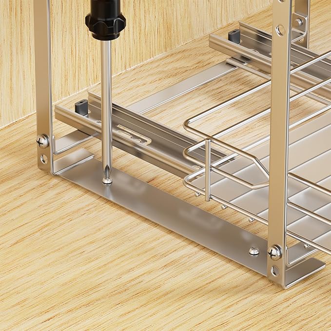 Pull Out Spice Rack Organizer for Inside Cabinet, 2 Tier Spice Rack Spice Organization for Cabinet 6 Height Adjustable, Seasoning Organizer, 9.2"W x 10.4"D x 9.8"H (Also for Cabinet with Lip)