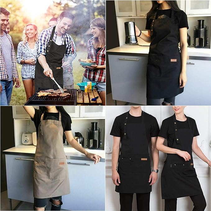 Aprons for Women Men BBQ Chef Cooking Artist Water Drop Resistant Canvas Adjustable Kitchen Apron with Pockets for Unisex Grill Baking Painting Art Stylist Dishwashing Comfortable Aprons (red)