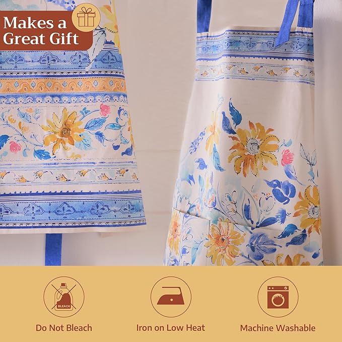 Maison d' Hermine 100% Cotton Apron for women with Pocket Kitchen Chef Apron for Men Cooking Gardening Server Waitress