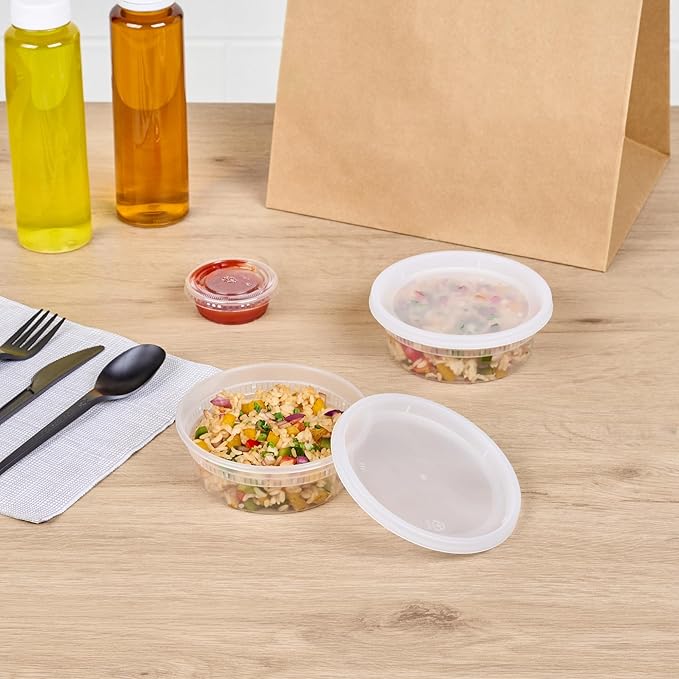 Restaurantware-Asporto 8 Ounce Deli Containers With Lids, 100 Microwavable Round Soup Containers - Clear Plastic Lids Included, Do Not Contain BPA, Clear Plastic Soup Containers, Disposable
