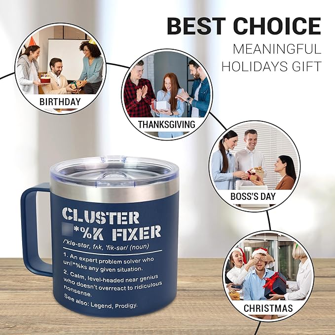 Christmas Funny Gifts for Coworkers - 14 Oz Stainless Steel Insulated Coffee Mug With Lid - Birthday Gag Gifts for Women Men Coworkers Boss Work Bestie Friends, White Elephant Gift for Men