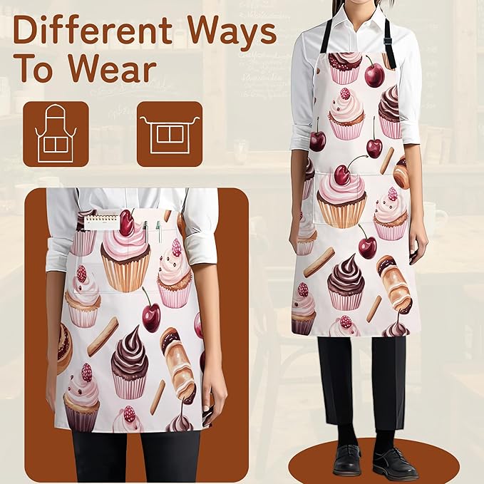 Apron with Pockets for Women, Adjustable Kitchen Cooking BBQ Chef Apron, Gifts for Mom Birthday, or Holidays