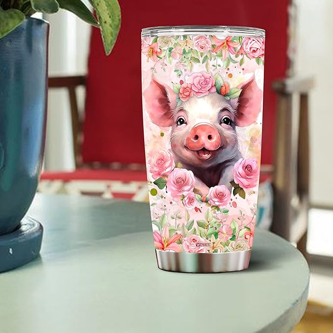 Pig Gifts Tumbler, Gifts For Pig Lovers Women, Girls Freaking Love Pigs Gift Cute Mug Pink Coffee Mugs Cup Funny Birthday Christmas Valentines 20oz Insulated Stainless Steel With Lid