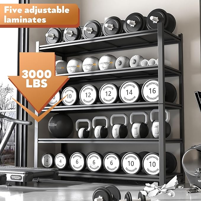 48.2" W Garage Shelving 3000LBS Storage Shelf Heavy Duty Garage Storage Shelves Adjustable 5 Tier Metal Shelves for Storage Industrial Heavy Duty Shelving Unit 24.2" Dx48.2 Wx72.2 H