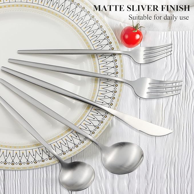 Silverware Set for 4, 20 Piece Flatware Set, Cutlery Tableware set Include Spoons And Forks Set, Stainless Steel Utensil Set, Matte polished Finish, Dishwasher Safe